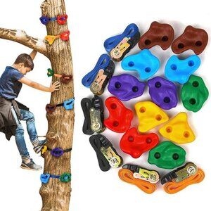 Tree Rock Climbing Holds for Kids, with 6pcs 10ft Ratchet Straps for Warrior Obs